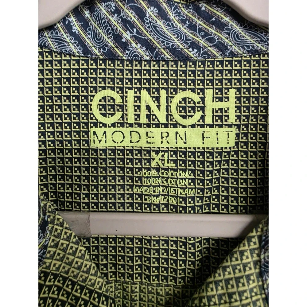 Cinch Modern Fit Mens XL Green Geometric Print Button Down Shirt Long Sleeve